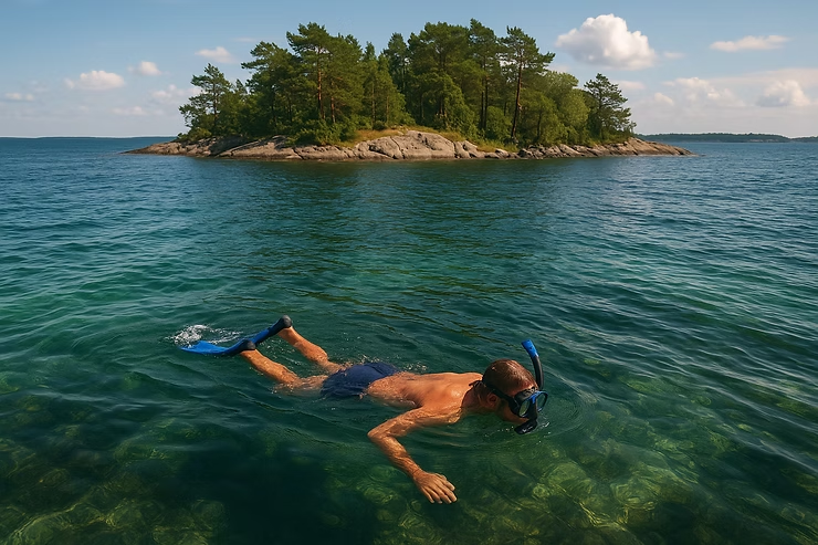 Snorkkeliuintia lähisaaressa. Ei kaikille, mutta silti hauskaa.